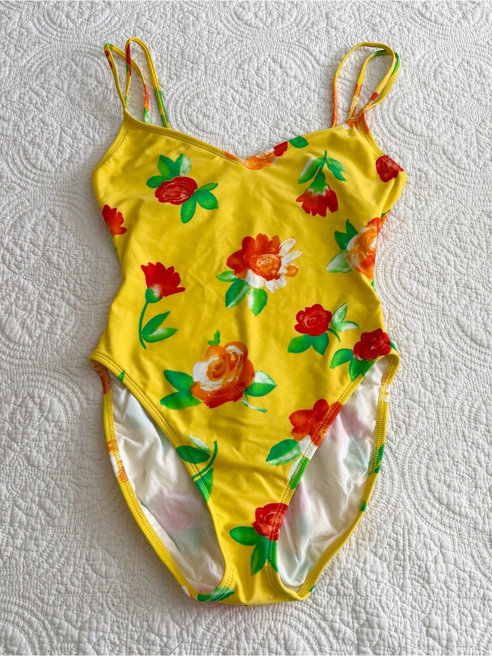 Vintage 90s Anne Cole One Piece Swimsuit Yellow Floral Boho Summer Resortwear M